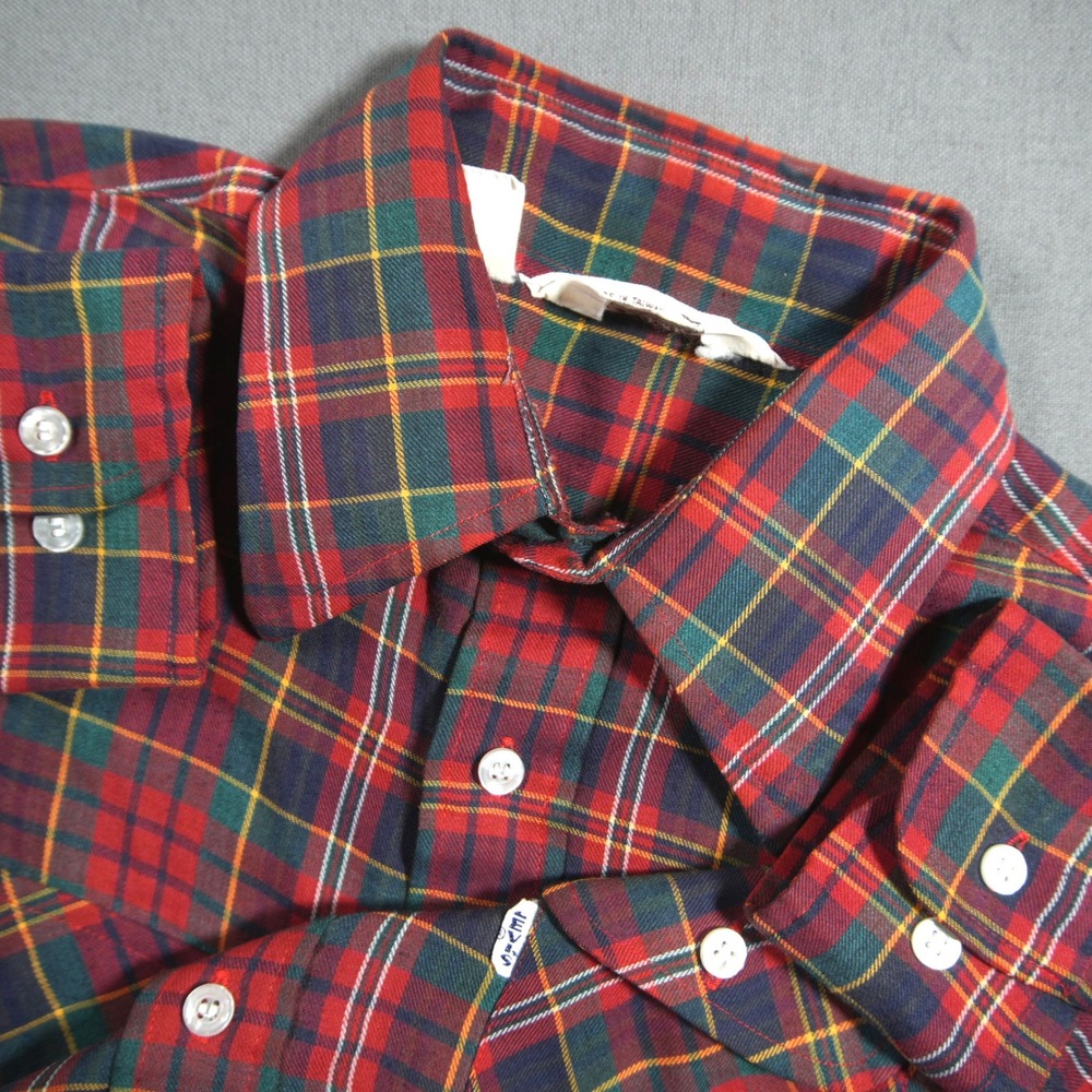 VTG 70s Levi's Western Cowboy Retro Ranch Boho Plaid Men Shirt M ROCKABILLY